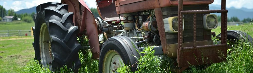 草の中に置かれたままの、さびた古いトラクター
